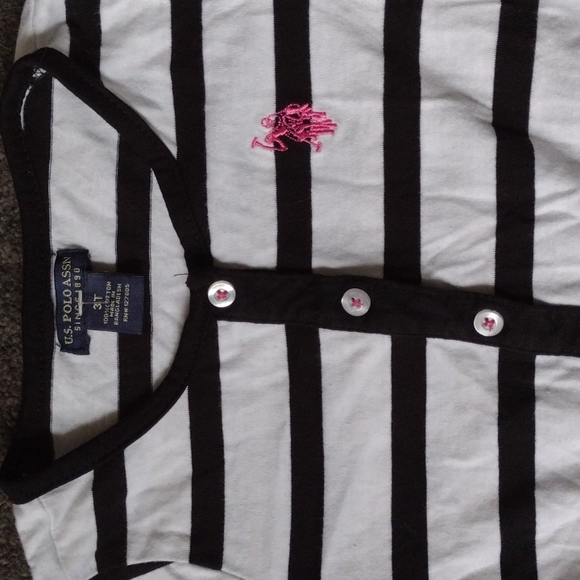 2/$5 U.S. POLO ASSN. Girls Striped Button Logo Tee & Denim Shorts One Piece!! - Picture 5 of 5